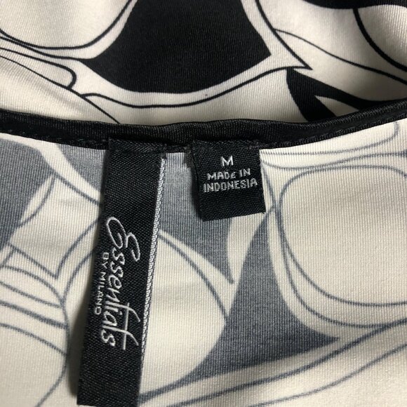 Essentials by Milano Top Womens Medium Black White Stretchy Ties in Back Blouse - Picture 5 of 6